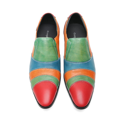 Mens Pointed Toe Genuine Leather Slip On Insert Color Penny Loafers