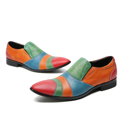 Mens Pointed Toe Genuine Leather Slip On Insert Color Penny Loafers