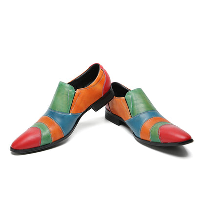Mens Pointed Toe Genuine Leather Slip On Insert Color Penny Loafers