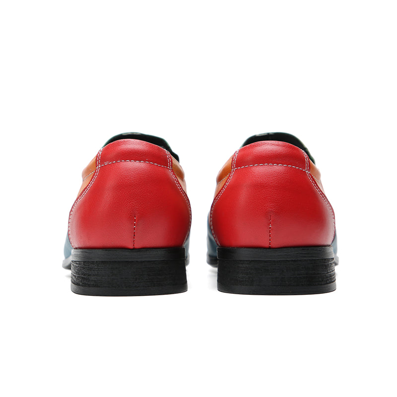 Mens Pointed Toe Genuine Leather Slip On Insert Color Penny Loafers