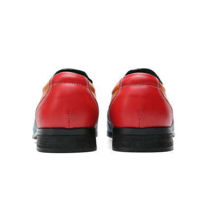 Mens Pointed Toe Genuine Leather Slip On Insert Color Penny Loafers