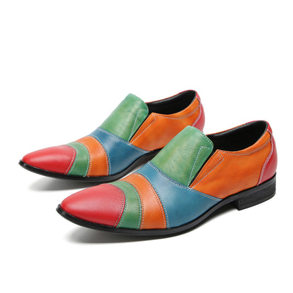 Mens Pointed Toe Genuine Leather Slip On Insert Color Penny Loafers