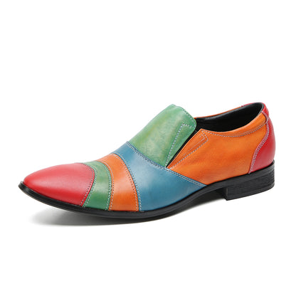 Mens Pointed Toe Genuine Leather Slip On Insert Color Penny Loafers