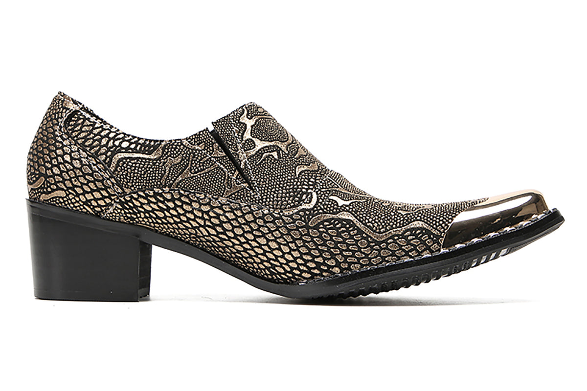 Mens Metal Tip Toe Genuine Leather Slip On Novelty Western Loafers