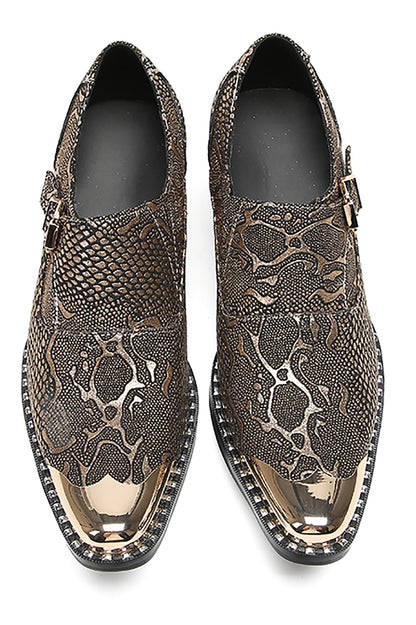 Mens Metal Tip Toe Genuine Leather Slip On Novelty Western Loafers