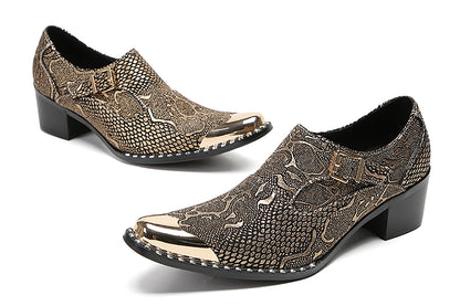 Mens Metal Tip Toe Genuine Leather Slip On Novelty Western Loafers