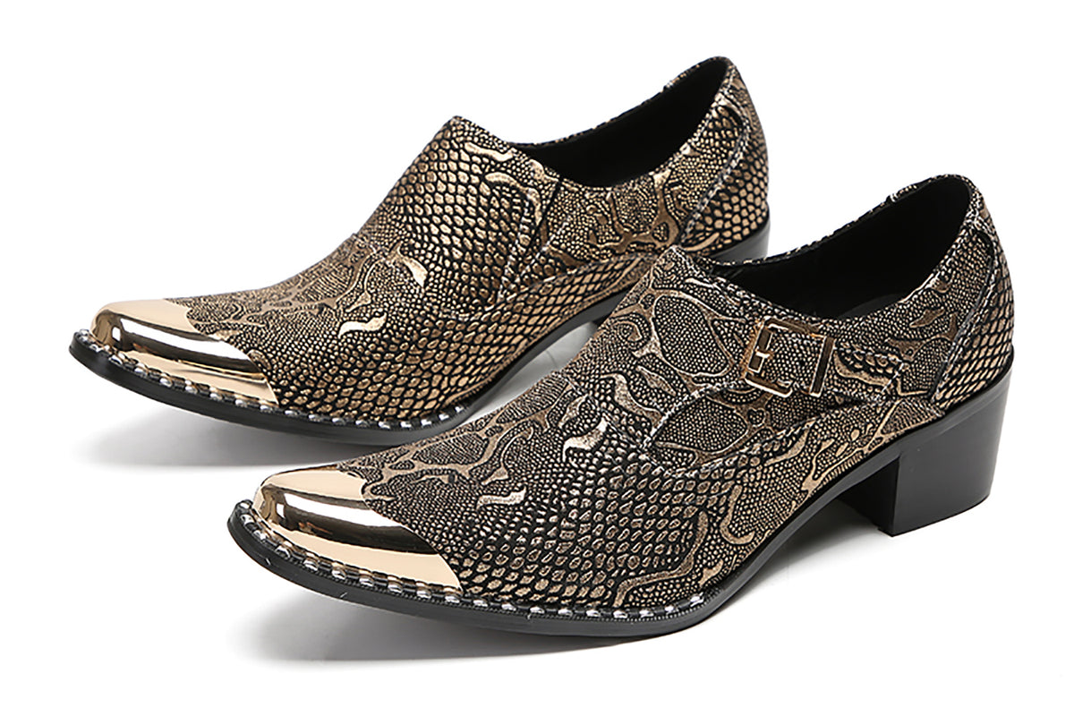 Mens Metal Tip Toe Genuine Leather Slip On Novelty Western Loafers