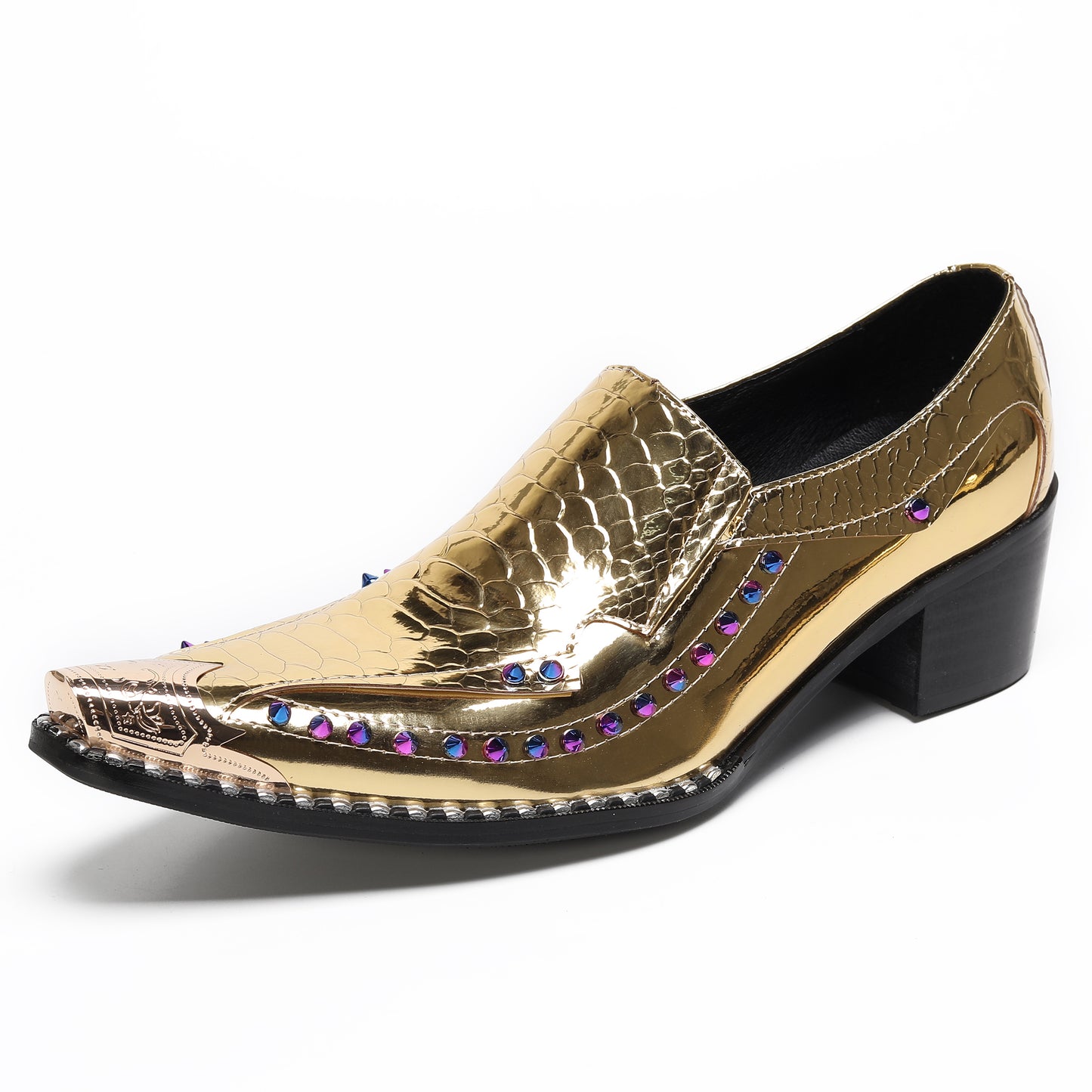 Men¡¯s Top-Grain Leather Metal Toe Slip On Western Loafers
