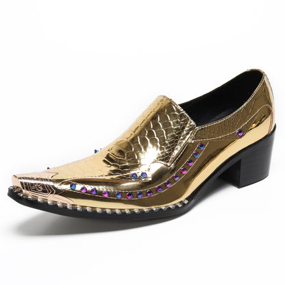 Men¡¯s Top-Grain Leather Metal Toe Slip On Western Loafers