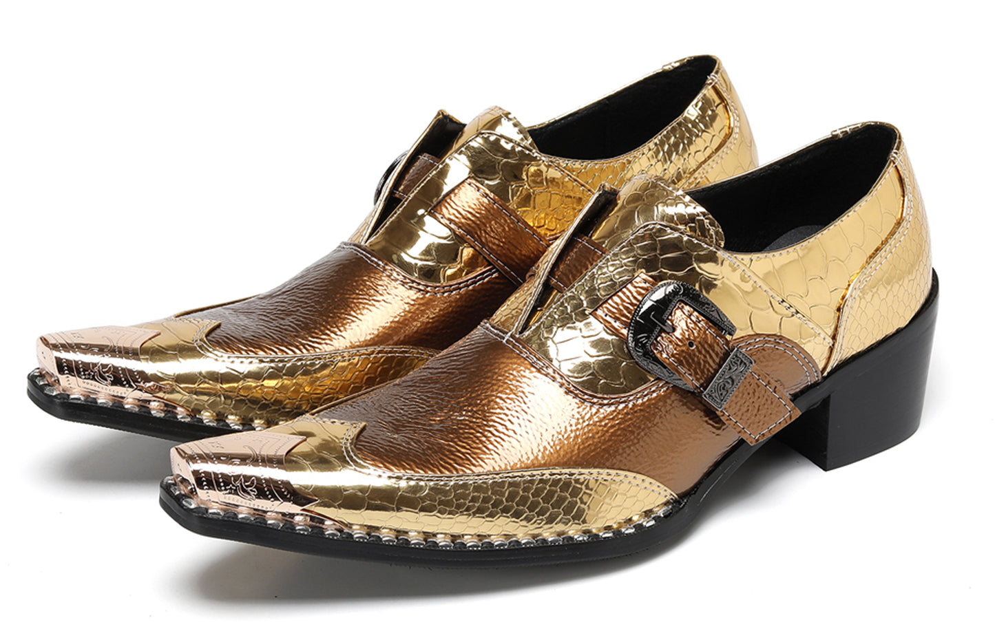 Mens Metal Toe Mocasines with Gold Buckle Western Loafers