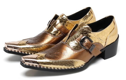 Mens Metal Toe Mocasines with Gold Buckle Western Loafers