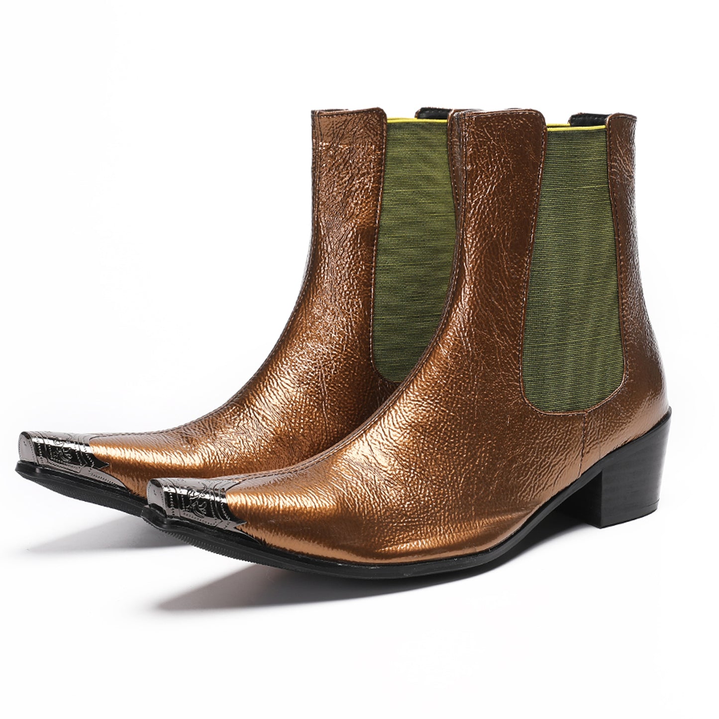 Mens Metallic Pointed Toe Leather Dress Chelsea Boots