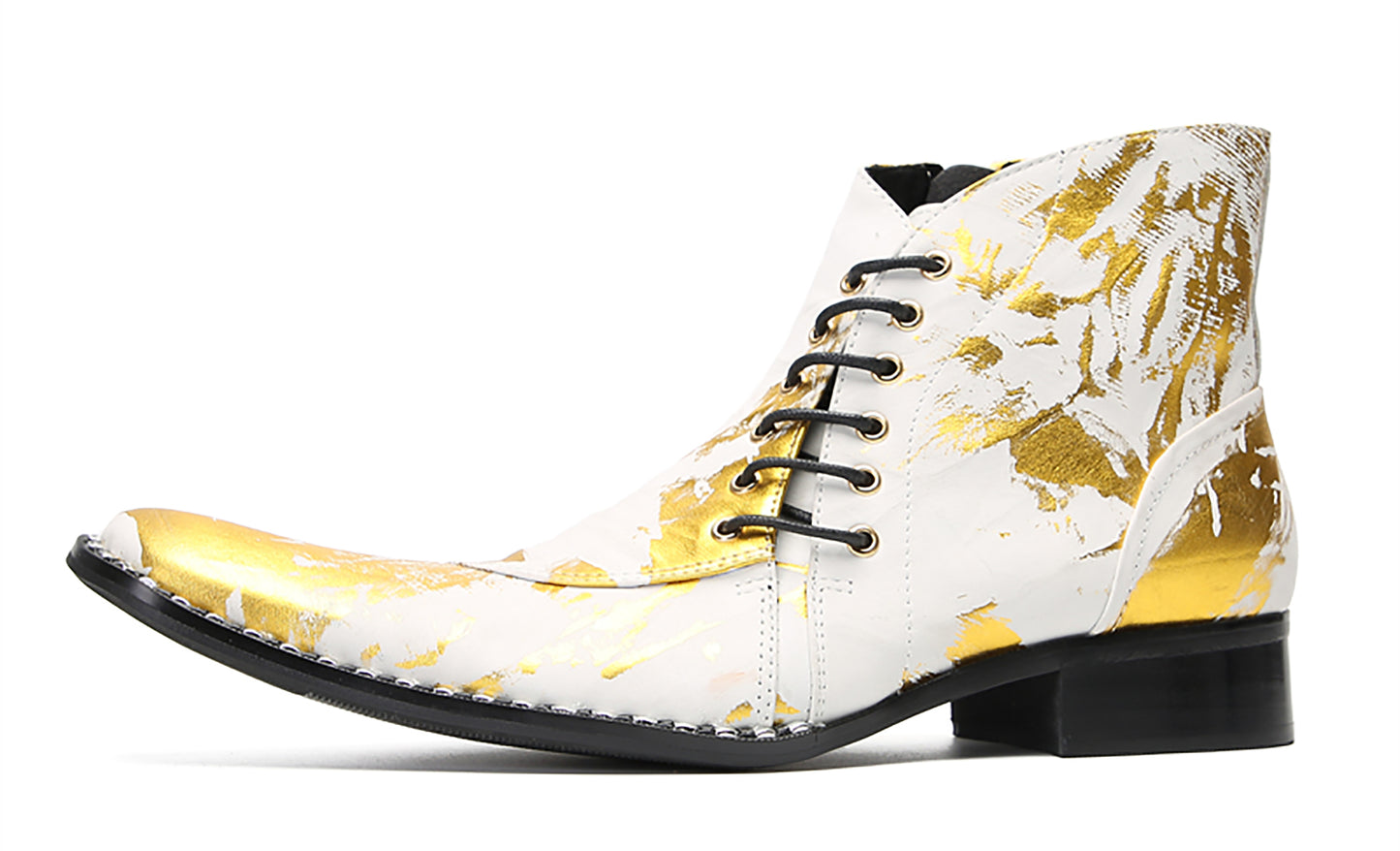 Mens Genunie Leather  Graffiti Zipper Slanted Shoelaces Oxfords Boots