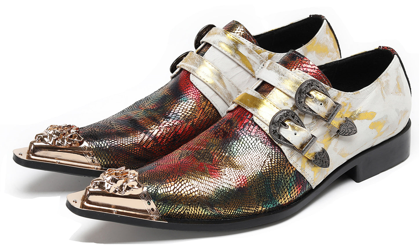 Mens Stylish Fashion Paisley Print Double Monk Strap Western Loafers