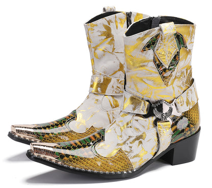 Mens Top-Grain Leather High Top Western Cowboy Boots