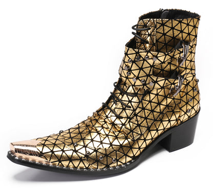 Mens Party Dress Metal Pointed Toe Heel Studded Cowboy Western Boots