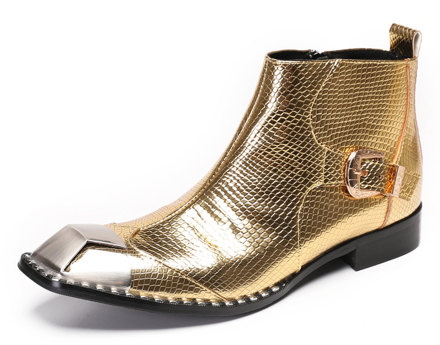 Mens Metal Square Toe Zipper Buckle Dress Ankle Western Boots