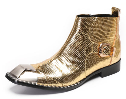 Mens Metal Square Toe Zipper Buckle Dress Ankle Western Boots