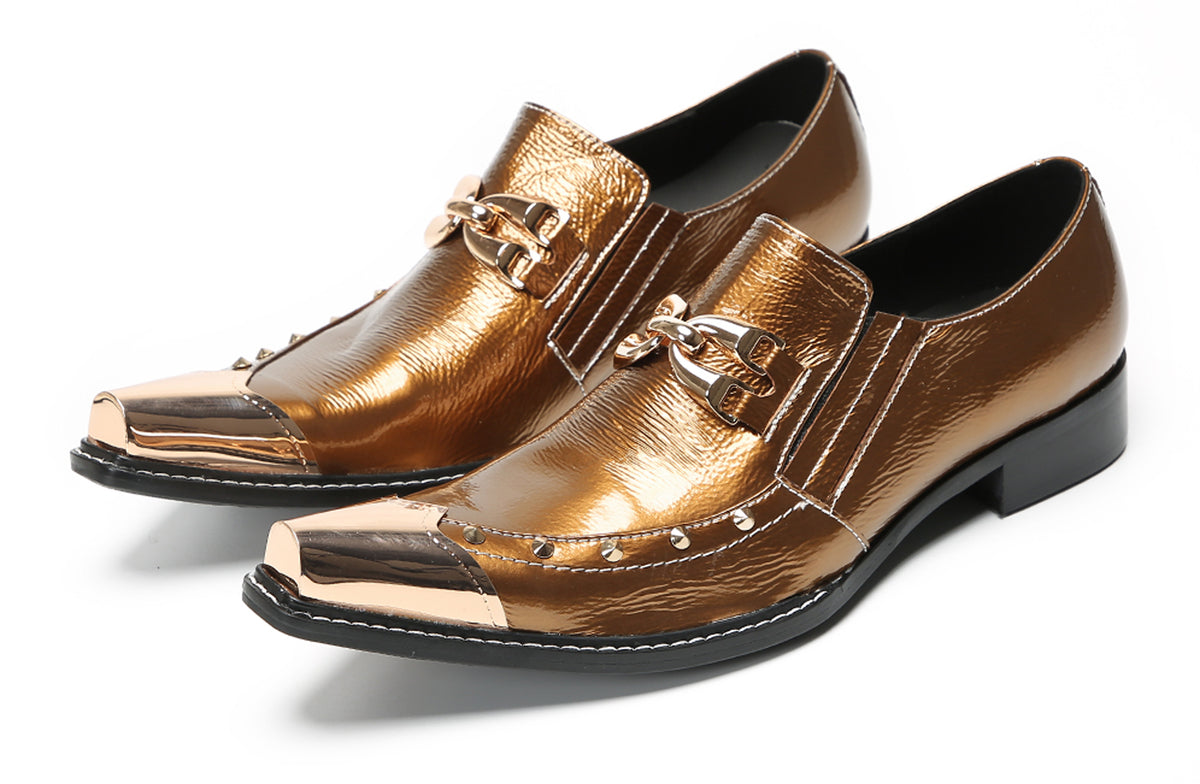 Mens Metal Pointed Toe Party Prom Disco Stage Western Loafers