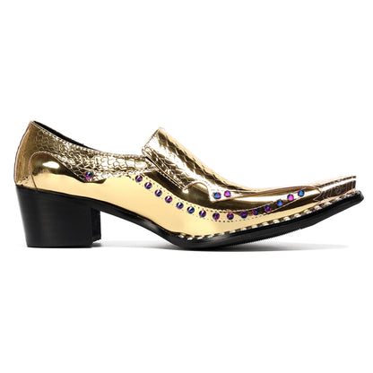 Men¡¯s Top-Grain Leather Metal Toe Slip On Western Loafers