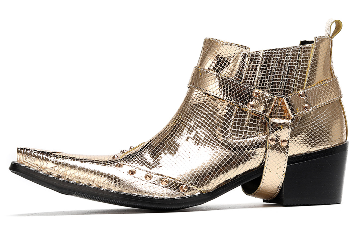 Mens Genuine Leather Pull Up Belt Buckle Metal Tip Ankle Western Boots