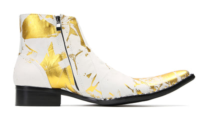 Mens Genunie Leather  Graffiti Zipper Slanted Shoelaces Oxfords Boots