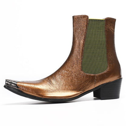 Mens Metallic Pointed Toe Leather Dress Chelsea Boots
