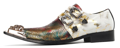 Mens Stylish Fashion Paisley Print Double Monk Strap Western Loafers