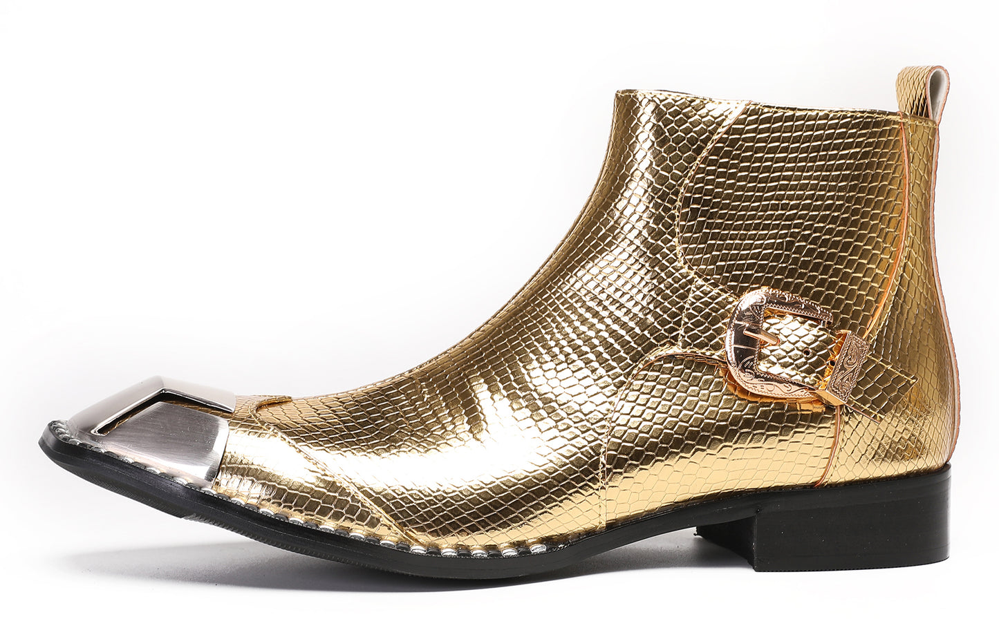 Mens Metal Square Toe Zipper Buckle Dress Ankle Western Boots