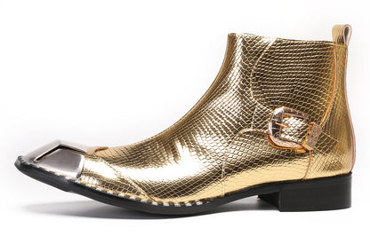 Mens Metal Square Toe Zipper Buckle Dress Ankle Western Boots