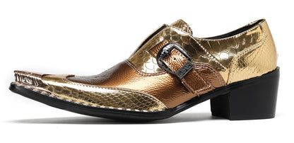 Mens Metal Toe Mocasines with Gold Buckle Western Loafers