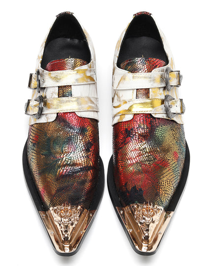 Mens Stylish Fashion Paisley Print Double Monk Strap Western Loafers