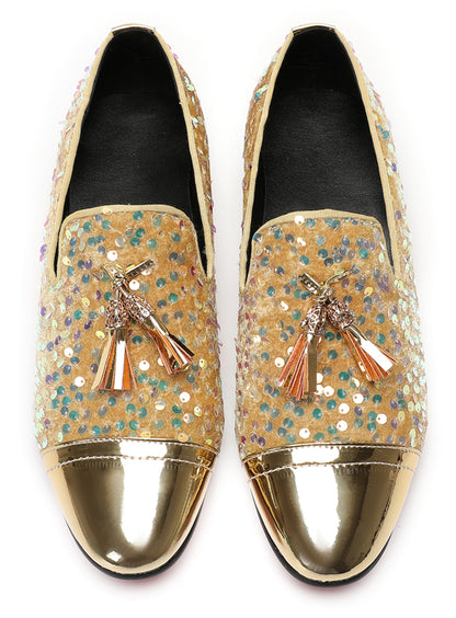 Mens Glitter Sequins Tassels Prom Party Western Loafers
