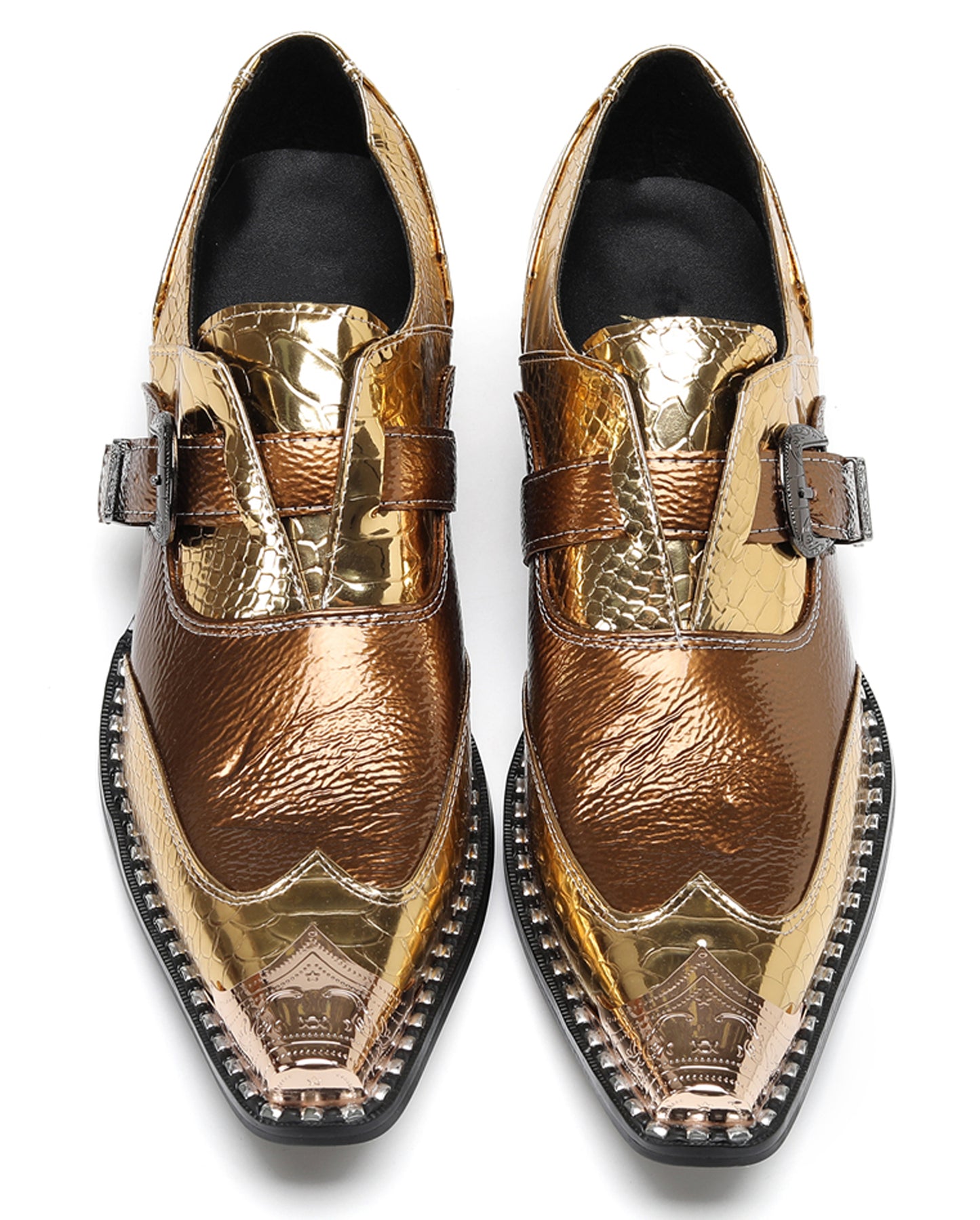 Mens Metal Toe Mocasines with Gold Buckle Western Loafers