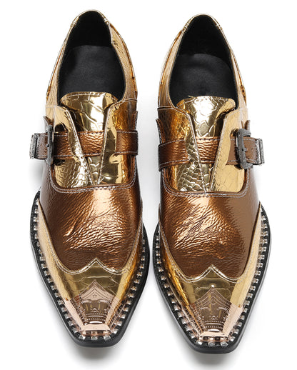 Mens Metal Toe Mocasines with Gold Buckle Western Loafers