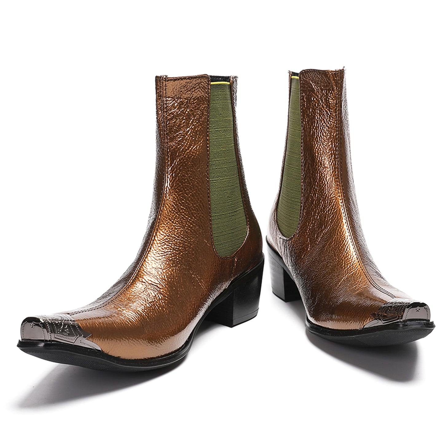 Mens Metallic Pointed Toe Leather Dress Chelsea Boots