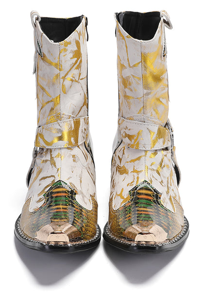 Mens Top-Grain Leather High Top Western Cowboy Boots