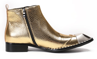 Mens Metal Square Toe Zipper Buckle Dress Ankle Western Boots