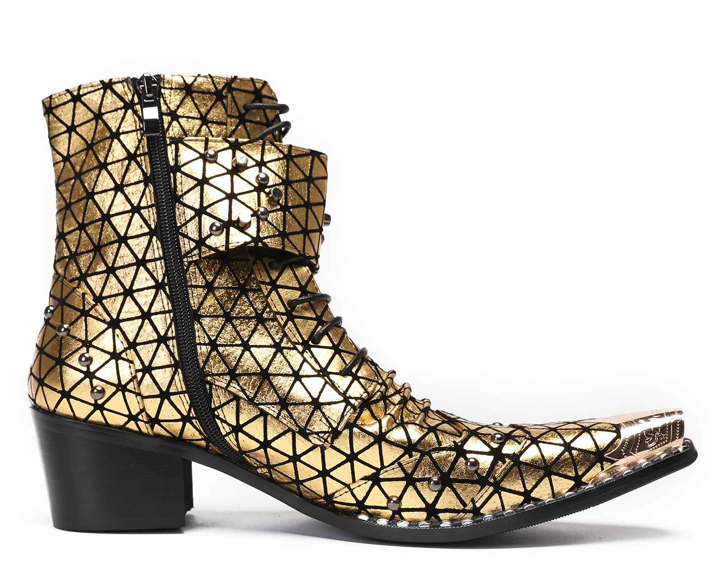 Mens Party Dress Metal Pointed Toe Heel Studded Cowboy Western Boots