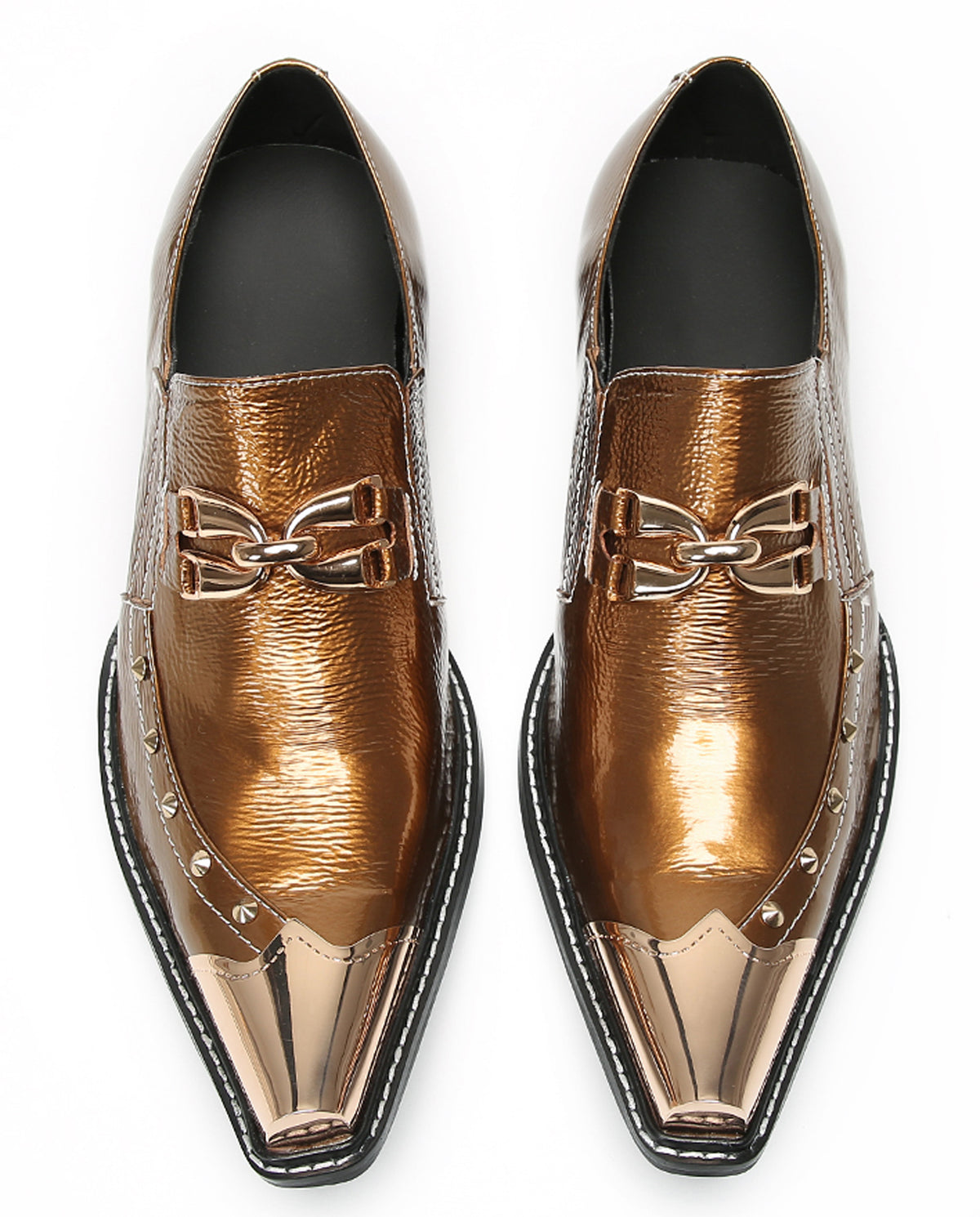 Mens Metal Pointed Toe Party Prom Disco Stage Western Loafers