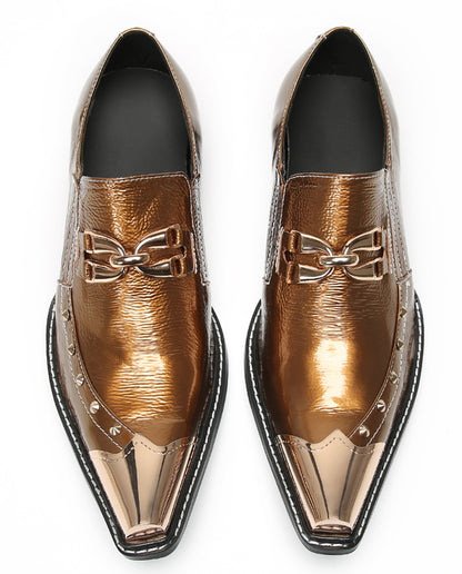 Mens Metal Pointed Toe Party Prom Disco Stage Western Loafers