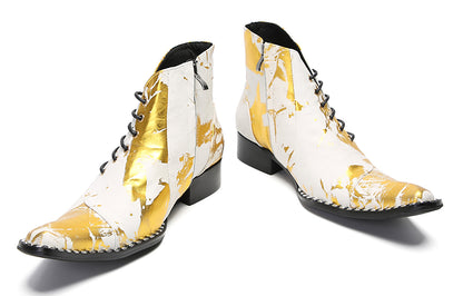 Mens Genunie Leather  Graffiti Zipper Slanted Shoelaces Oxfords Boots