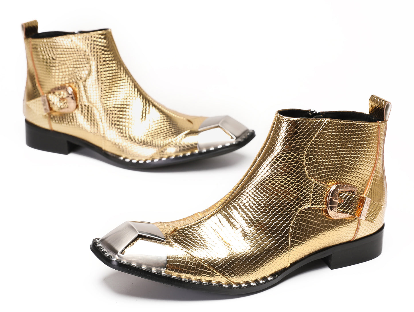 Mens Metal Square Toe Zipper Buckle Dress Ankle Western Boots