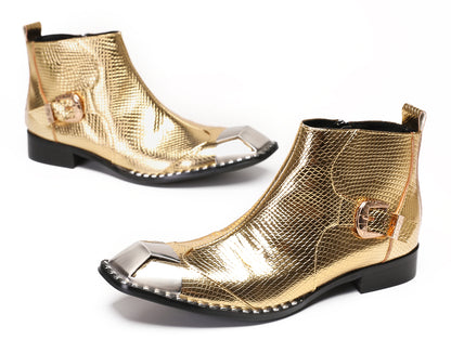 Mens Metal Square Toe Zipper Buckle Dress Ankle Western Boots