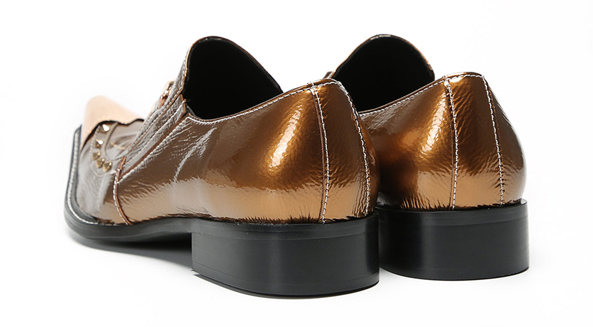 Mens Metal Pointed Toe Party Prom Disco Stage Western Loafers