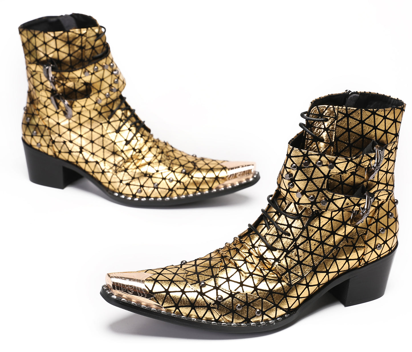 Mens Party Dress Metal Pointed Toe Heel Studded Cowboy Western Boots