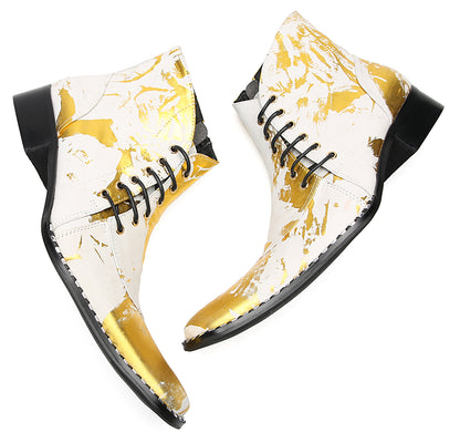Mens Genunie Leather  Graffiti Zipper Slanted Shoelaces Oxfords Boots