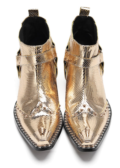 Mens Genuine Leather Pull Up Belt Buckle Metal Tip Ankle Western Boots