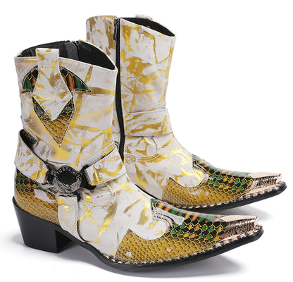 Mens Top-Grain Leather High Top Western Cowboy Boots