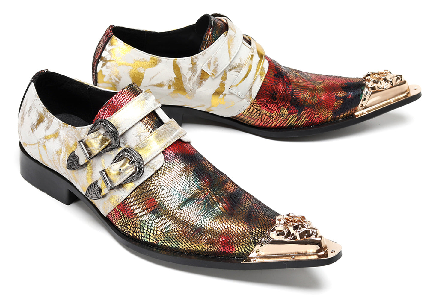 Mens Stylish Fashion Paisley Print Double Monk Strap Western Loafers